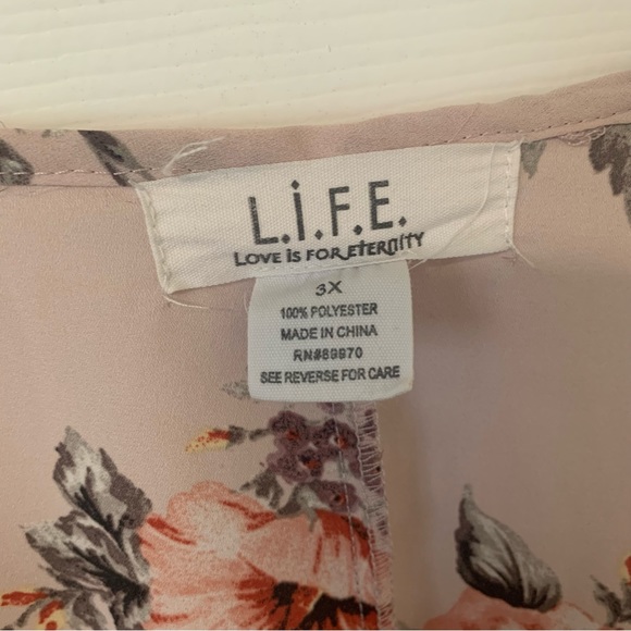 L.i.f.e (Size 3X) Pink Floral Print Kimono Top with Drawstring Waist - Picture 4 of 5